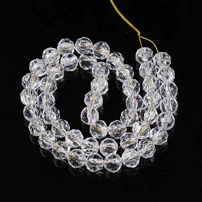 Transparent Crackle Glass Beads Strands, Faceted, Rondelle