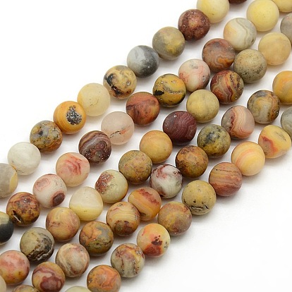 Frosted Natural Crazy Agate Round Bead Strands