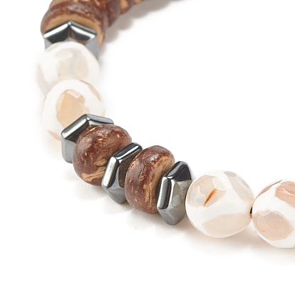 Bracelet de perles dzi mala, Bracelet de perles tressées en noix de coco naturelle, agate et hématite synthétique pour femme