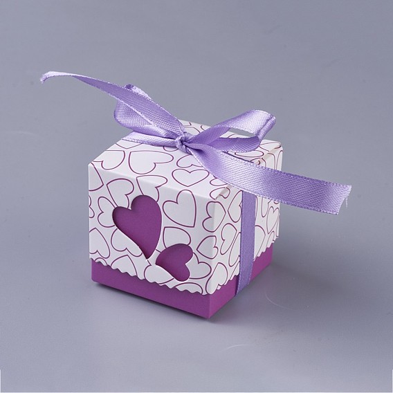 Gift Box, Candy Packaging Box, Wedding Party Gift Box, with Ribbon, Square