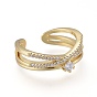 Brass Micro Pave Clear Cubic Zirconia Cuff Rings, Open Rings, Criss Cross Rings, Double Rings, X Ring, Long-Lasting Plated