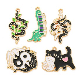 Alloy Enamel Pendants, Golden, Snake/Dinosaur/Dragon/ Cat Charm
