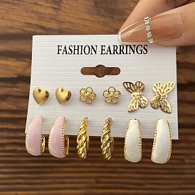 6-Piece Set of Pink Earrings - Creative, Vintage, Hollow Butterfly Earrings.