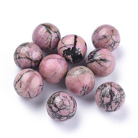 Natural Rhodonite Beads, Gemstone Sphere, No Hole/Undrilled, Round