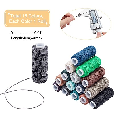 15 Rolls 15 Colors Sewing Threads, Flat Durable Strong Bounded, Polyester Leather Sewing Waxed Thread