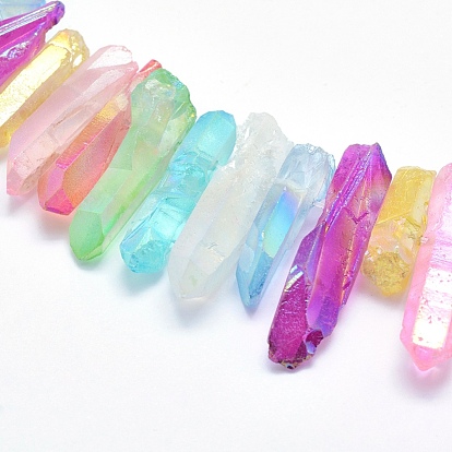 Electroplated Natural Quartz Crystal Beads Strands, Dyed, Nuggets