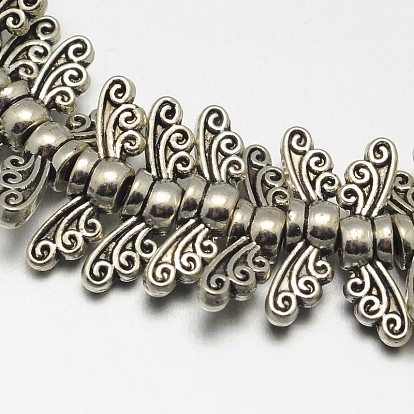 Tibetan Style Wing Alloy Bead Strands, Lead Free, 4.5x14x3.5mm, Hole: 2mm, about 59pcs/strand, 8 inch