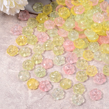 200 pcs 4 couleurs perles de verre imitation jade peintes à la bombe transparentes, fleur