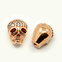 Brass Cubic Zirconia Beads, Skull, 11x9x9mm, Hole: 1mm