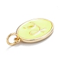 Brass Enamel Pendants, Real 18K Gold Plated, Long-Lasting Plated, Oval with RE