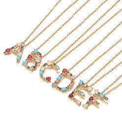 Halsketten mit Initialenanhängern aus goldenem Messing mit Mikropflaster und Zirkonia, Kabel-Ketten, Farbig, Buchstabe