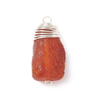 Natural Amber Pendants, Chips Charms, with Brass Loops