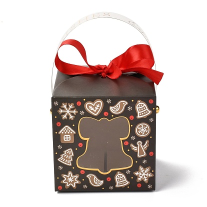 Coffrets cadeaux pliants de noël, avec fenêtre transparente et ruban, sacs d'emballage cadeau, pour cadeaux bonbons cookies