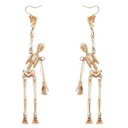 Pendientes colgantes de esqueleto de aleación, pendientes largos góticos de halloween para mujeres y hombres