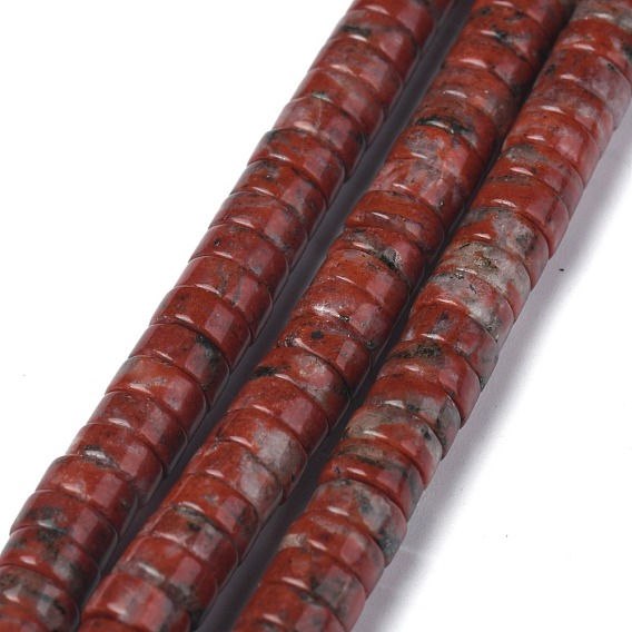 Hilos de jaspe de sésamo rojo natural / jaspe de kiwi, perlas heishi, Disco redondo plano