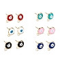 Eco-Friendly Brass Enamel Stud Earring Findings, with Loops, Real 18K Gold Plated, Flat Round with Eviel Eye