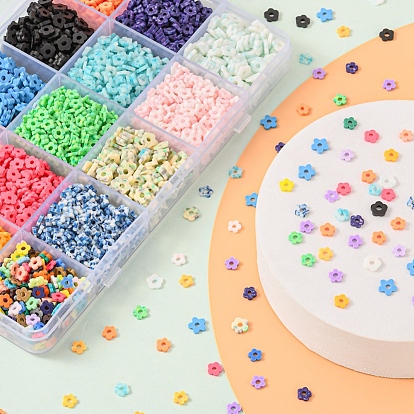 97.5G 15 Colors Handmade Polymer Clay Beads Set, Flower