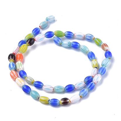 Oval Handmade Millefiori Glass Beads Strands, 12x7.5mm, Hole: 1.5mm, about 32pcs/strand, 14.9 inch