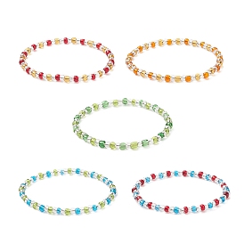 Glass Seed Beads Beaded Bracelets, Colorful Stretch Bracelets for Woman