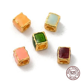 Matte Gold Color 925 Sterling Silver Beads, with Enamel, Square