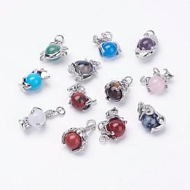 Gemstone Pendants, with Platinum Plated Brass Findings, Constellation/Zodiac Sign