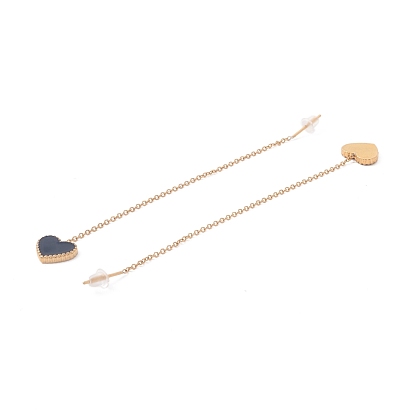 Длинная цепочка с эмалевыми серьгами-гвоздиками в форме сердца, 304 ушная нить из нержавеющей стали для женщин
