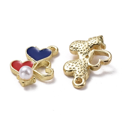 Alloy Pendants, with Enamel and Plastic Imitation Pearl, Heart, Light Gold