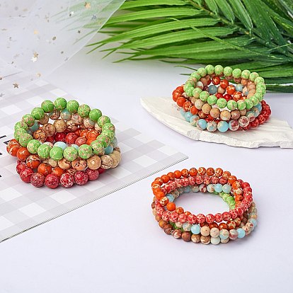 3 piezas 3 conjunto de pulseras elásticas con cuentas redondas de jaspe imperial de tamaño, joyas de piedras preciosas para mujeres