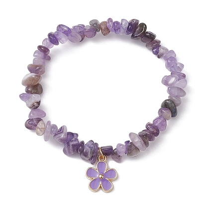 Alloy Enamel Flower Charm Bracelet with Synthetic & Nature Mixed Stone Chips Chains