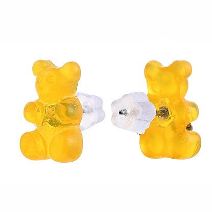 Bear Resin Stud Earrings, with 304 Stainless Steel Pins and Plastic Ear Nuts