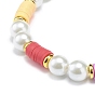 Polymer Clay Heishi & Glass Pearl & Brass Beaded Stretch Bracelet for Women