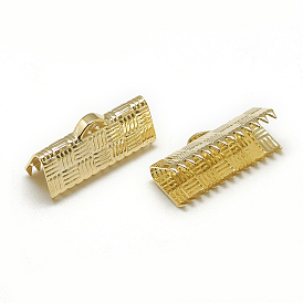 Brass Ribbon Crimp Ends, Rectangle, Real 18K Gold Plated