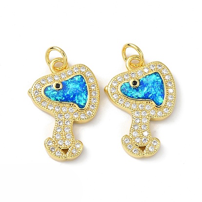 Brass Micro Pave Cubic Zirconia Pendants, with Synthetic Opal and Jump Ring, Long-Lasting Plated