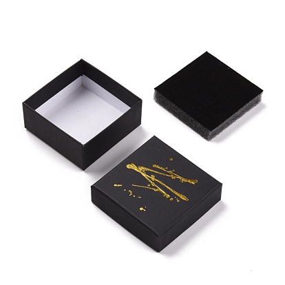 Коробки для упаковки ювелирных изделий из картона горячего тиснения, с губкой внутри, для колец, маленькие часы, , Серьги, , квадратный