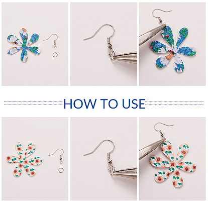 SUNNYCLUE DIY Dangle Earrings Making Kits, Printing PU Leather Pendants with Double-Sided Flower Pattern, Brass Earring Hooks and Iron Jump Rings