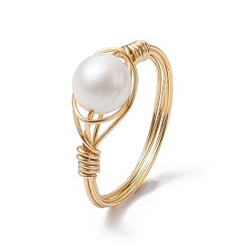 Natural Pearl Round Braided Bead Style Rings, Brass Finger Ring