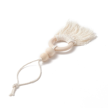 Décoration de pendentif de gland de perle de bois naturel, ornement suspendu en cordon de coton macramé