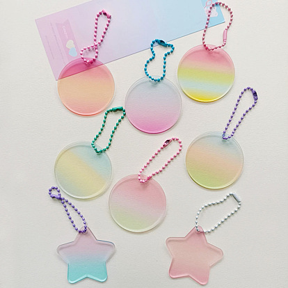Ébauches de porte-clés en acrylique transparent dégradé de couleur, avec des chaînes à boules de couleurs aléatoires, coeur/étoile/plat rond/forme d'oeuf de pâques
