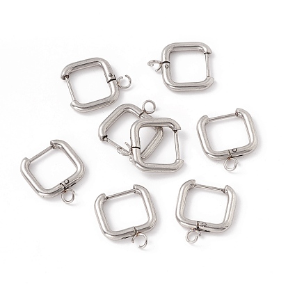 201 Stainless Steel Hoop Earring Findings, with 316 Stainless Steel Pin and 304 Stainless Steel Horizontal Loops, Rectangle