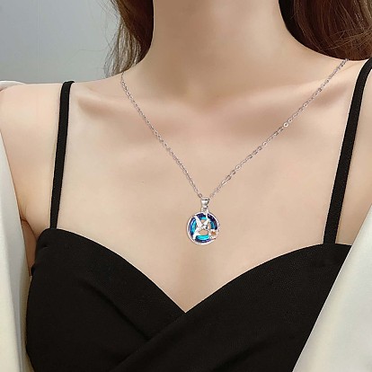 Bird and Flower Alloy Pendant Necklace with Rhinestone, Lucky Jewelry for Women