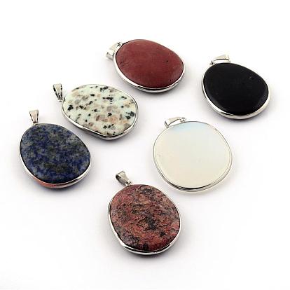 Natural & Synthetic Gemstone Pendants, with Brass Findings, Oval, Dyed