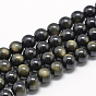 Brillance dorée naturelle perles obsidienne brins, Grade a, ronde