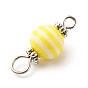Stripe Resin Connector Charms, with Alloy Daisy Spacer Beads and Double Iron Loops, Round, Mixed Color