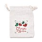 Christmas Cotton Cloth Storage Pouches, Rectangle Drawstring Bags, for Candy Gift Bags