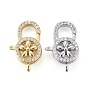 Brass Micro Pave Clear Cubic Zirconia Lobster Claw Clasps, Long-Lasting Plated, Flower