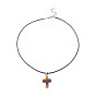 5Pcs 5 Style Natural & Synthetic Mixed Gemstone Cross Pendant Necklaces Set with Waxed Cord for Women