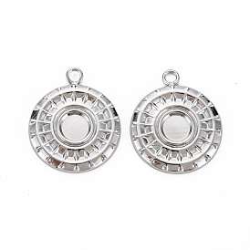 304 Stainless Steel Pendant Cabochon Settings, Cadmium Free & Nickel Free & Lead Free, Flat Round