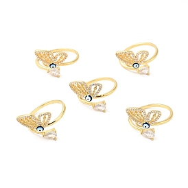 Clear Cubic Zirconia Butterfly with Enamel Evil Eye Open Cuff Ring, Brass Jewelry for Women, Cadmium Free & Nickel Free & Lead Free