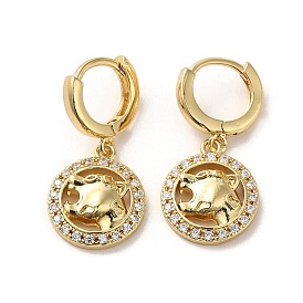 Leopard Head Real 18K Gold Plated Brass Dangle Hoop Earrings, with Cubic Zirconia