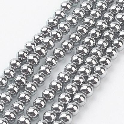 Non-magnétiques perles d'hématite synthétique brins, ronde, 4mm, Trou: 1mm
